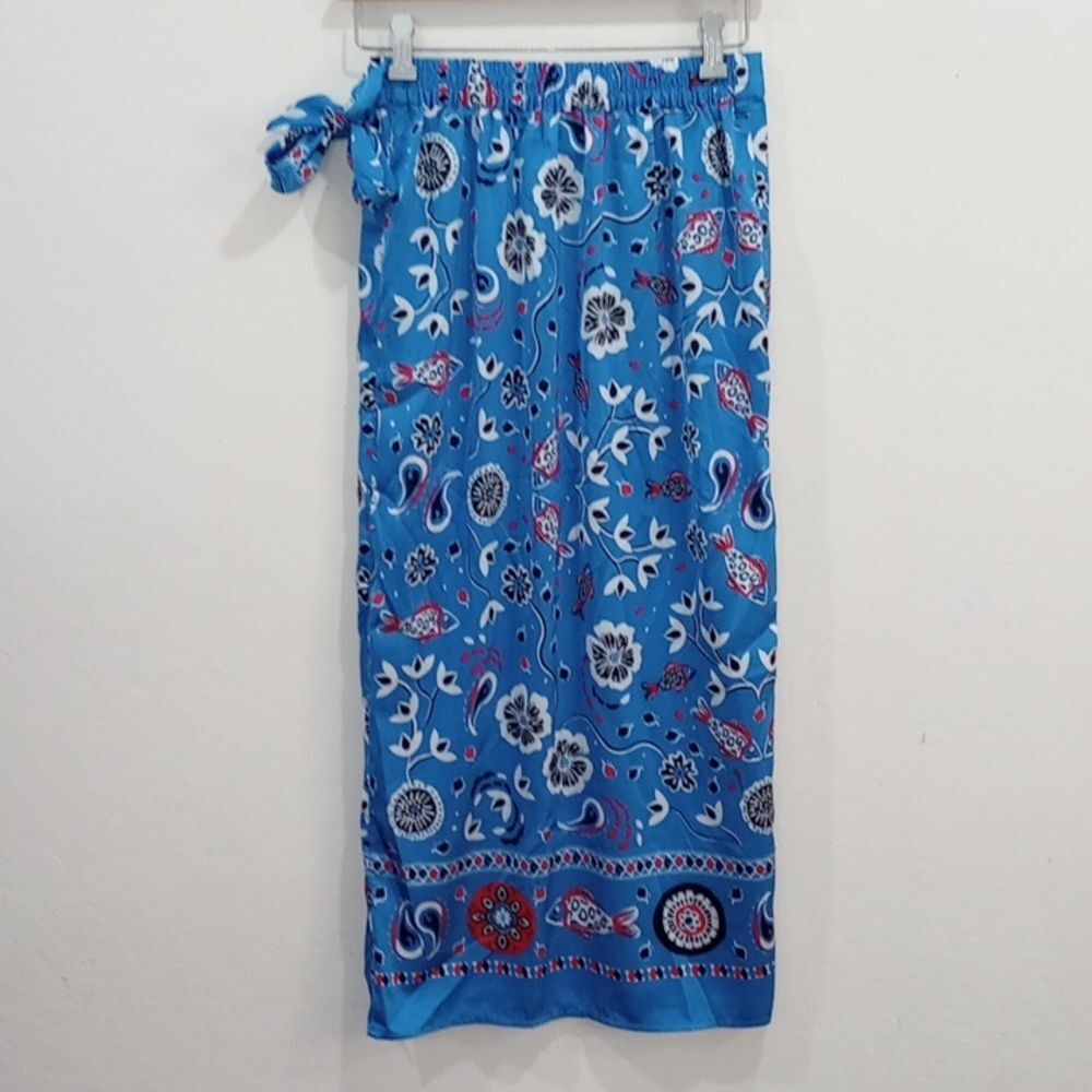 Rachel Zoe Blue Satin Bandana Scarf Print Faux Wrap Skirt, Size XS - Picture 5 of 9